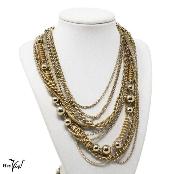 Vintage Multi Strand Chain Necklace Statement Chunky Collar Style 17" - Hey Viv - Picture 6 of 7